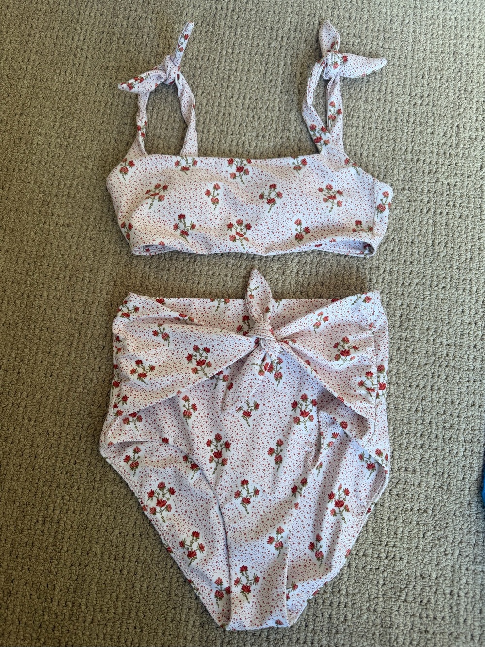 Minnow High-Waist Floral Tie-Shoulder Bikini Top (S) and Bottom (M)- Red Floral - Picture 2 of 10